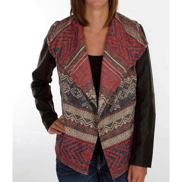 {Me Jane} Fabric and Faux Leather Jacket - Picture 3 of 9